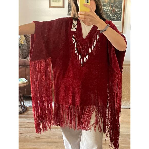 Vintage Y2K Western Chenille Fringe Poncho - Picture 1 of 8